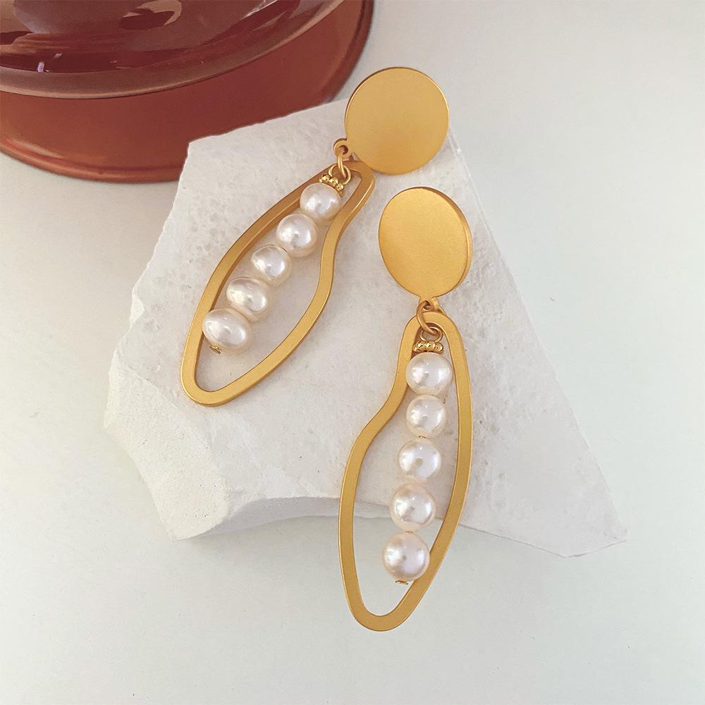 French Retro Matte Freshwater Pearl Earrings with 925 Silver Needles