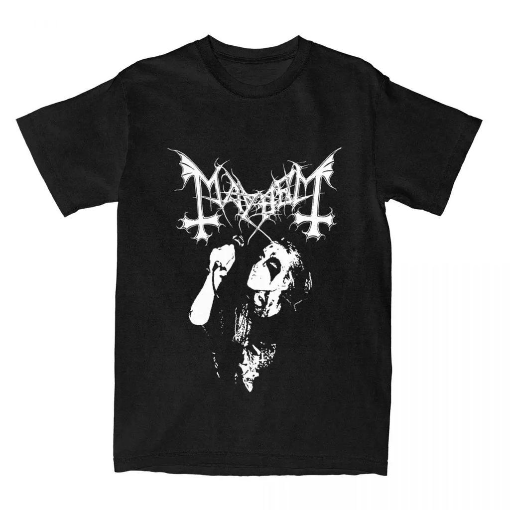 Męski T-Shirt Zespół Rockowy Mayhem Black Metal T-Shirt Vintage 100% Bawełna Krótki Rękaw Okrągły Dekolt T-Shirt Kobiety Rozmiar EU Unisex Topy
