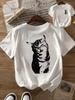 Cat Pattern, Cat Graphic Print Tshirt, Short Sleeve Crew Neck Casual Top for Summer Spring, Women's Clothing Lady's T-shirt