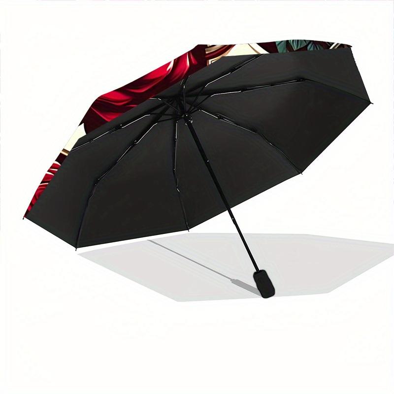 1pc Assassin's Creed Roses Self-Folding Umbrella, 8-Bone Compact Travel Umbrella, Durable Plastic And Iron Frame113