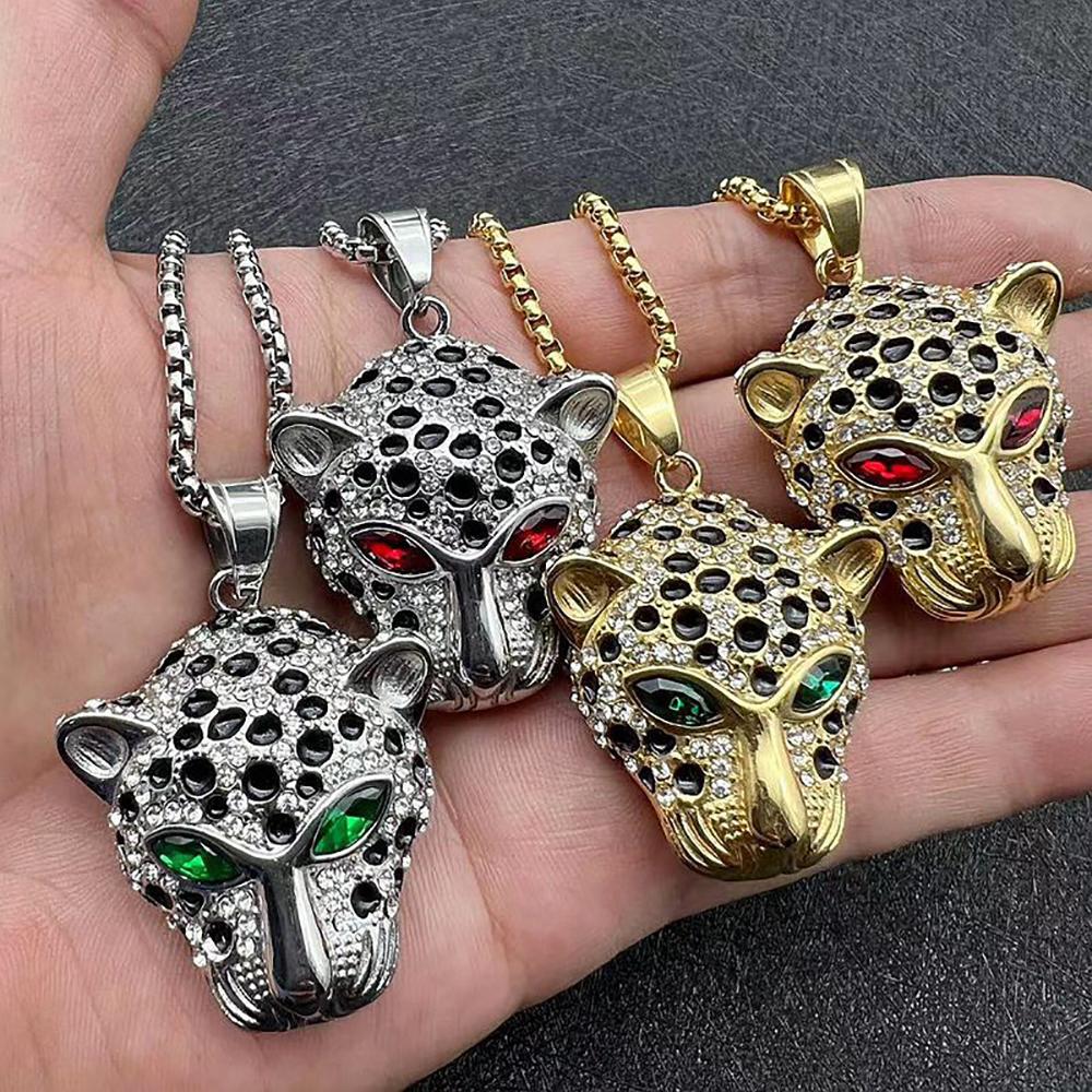 Vintage Stainless Steel Leopard Head Pendant Necklace Gothic Hip Hop Classic Animal Necklaces for Men Fashion Party Jewelry Gift