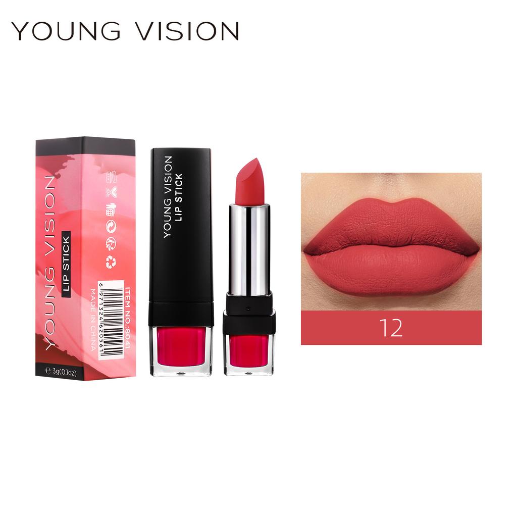 YOUNG VISION Mute and dry 12 color single lipstick Velvet non-stick cup lip balm