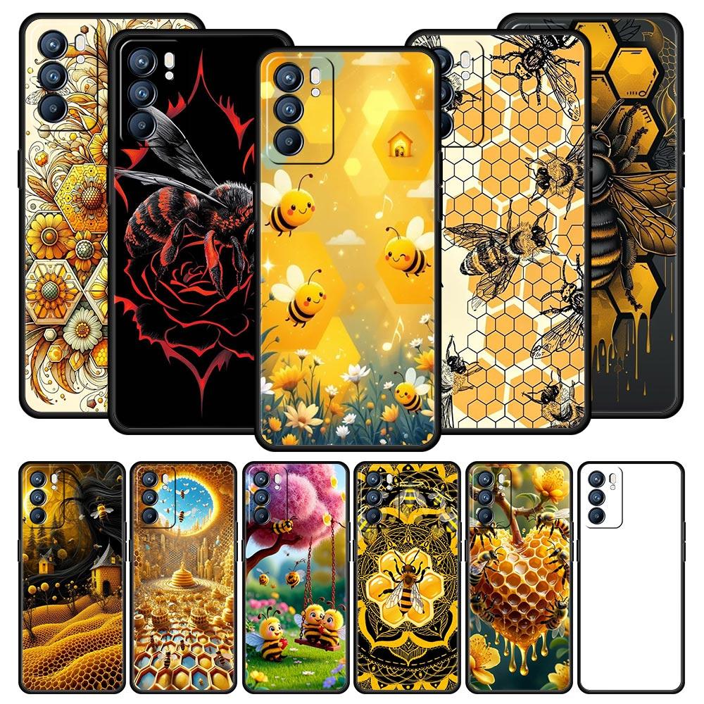 Honeybee Flower Pattern Phone Case For Oppo Reno 13 12 11 10 7 F Find X5 X6 A98 A80 A79 A78 A57 A54 A31 A17 Pro Soft TPU Cover