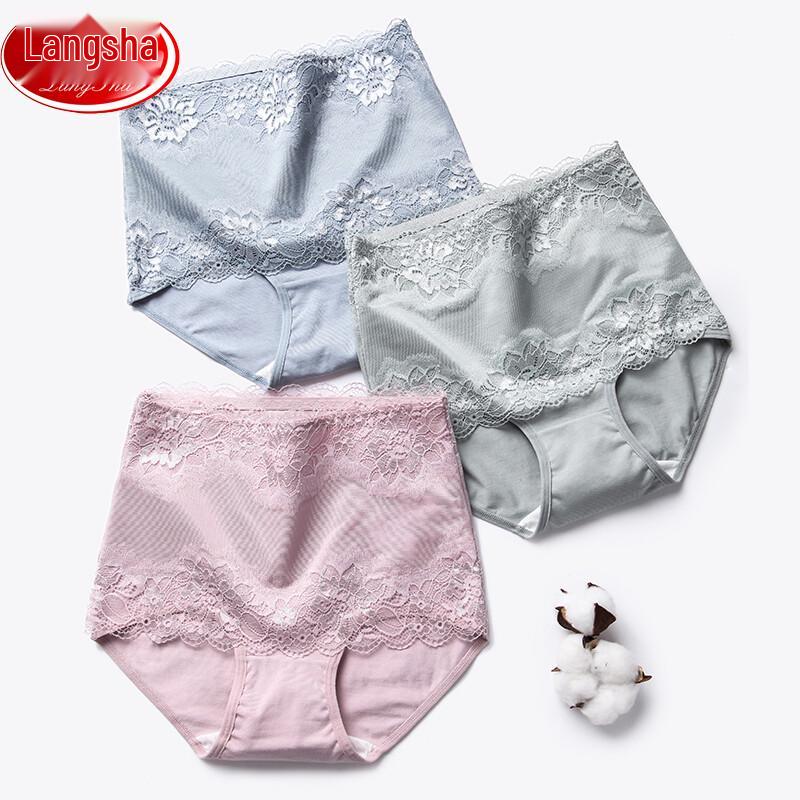 

Женское хлопковое нижнее белье Langsha с кружевом и высокой посадкой, 3 шт. 2XL