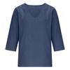 Donna Nuova Primavera Estate Cotone Slub Manica 3/4 Scollo a V Top, Blusa Casual Moda Larga