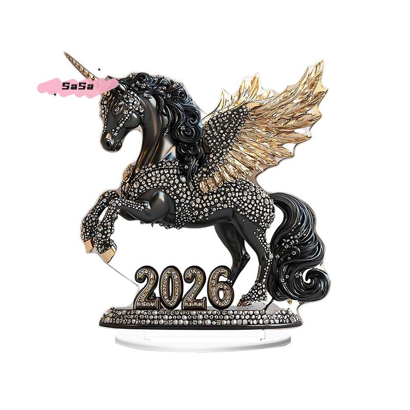 S-1Pc 2D Acrylic Ornament 2026 Year Of The Horse Desktop Decorate Miniature Statue Pony Festival Decor Home Office New Year Gift