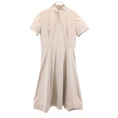 Short Sleeve Stand Collar Flare Knee-length Dress 42 Beige Women Used
