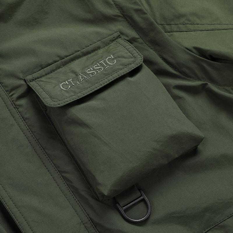 Men's Windproof Detachable Sleeve Parka - Spring/Autumn Loose Fit Multi-Pocket Workwear Jacket, Plus Sizes Available