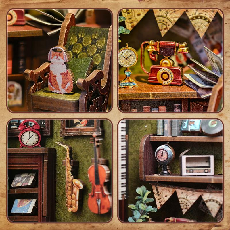 DIY Book Nook Kit Miniature Wooden Dollhouse with Lights Bookshelf Insert 3D Puzzle Model Owl Bookstore Gifts