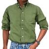Men's Casual Imitation Denim Shirt - Turn-Down Collar, Button-Up, Long-Sleeved, Solid Color