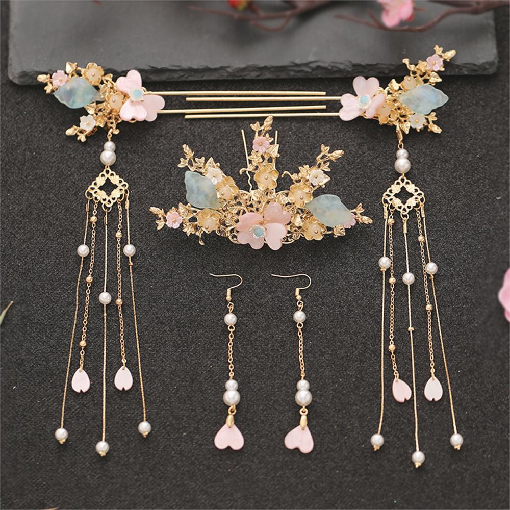 Elegant Flower Hairpin Set For Women Vintage Chinese Style Floral Tassel Hair Stick Girls Hanfu Metal Jewelry Hair Accessories