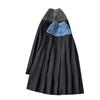 Jeansrock Damen Design Kontrastfarbe Patchwork Schwere Industrie Falten Langer Faltenrock Hohe Taille Schlankmachender A-Linienrock