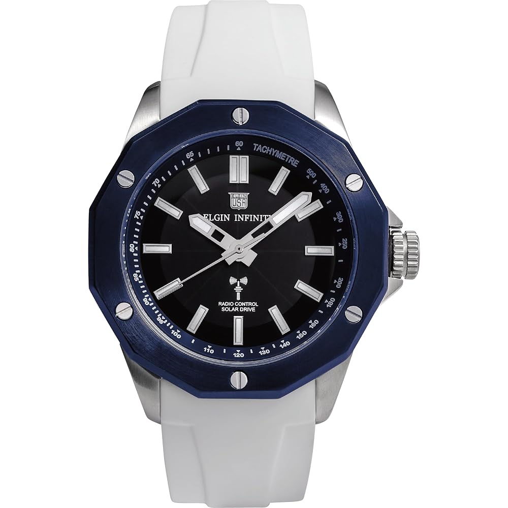Elgin FK1432R-BLP Solar Radio-Controlled Watch White Rubber Strap