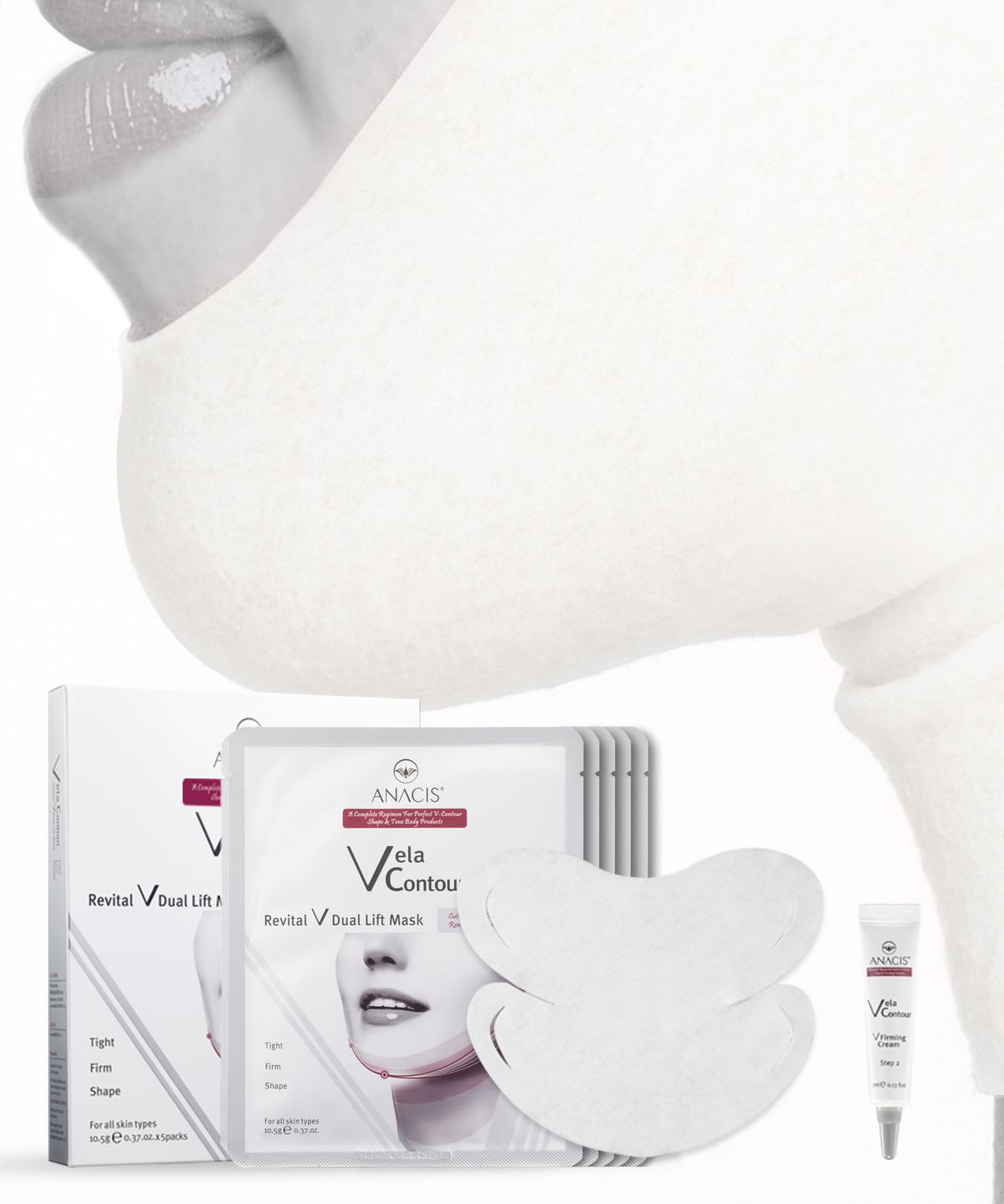 Anasis Double Chin & Neck Wrinkle Lifting Pack (5 Sheets) + Anti-Wrinkle Cream 7g