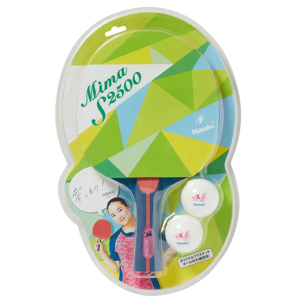 Nittaku raketa na stolní tenis Mima S2500 Shake Hand polepená 2 plastovými míčky NH5140