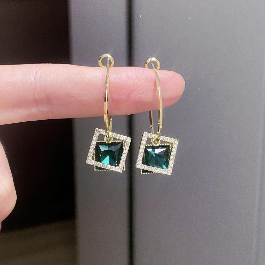 Stylish Square Zircon-Inlaid Earrings: Elegant High-End Design with 925 Silver Posts