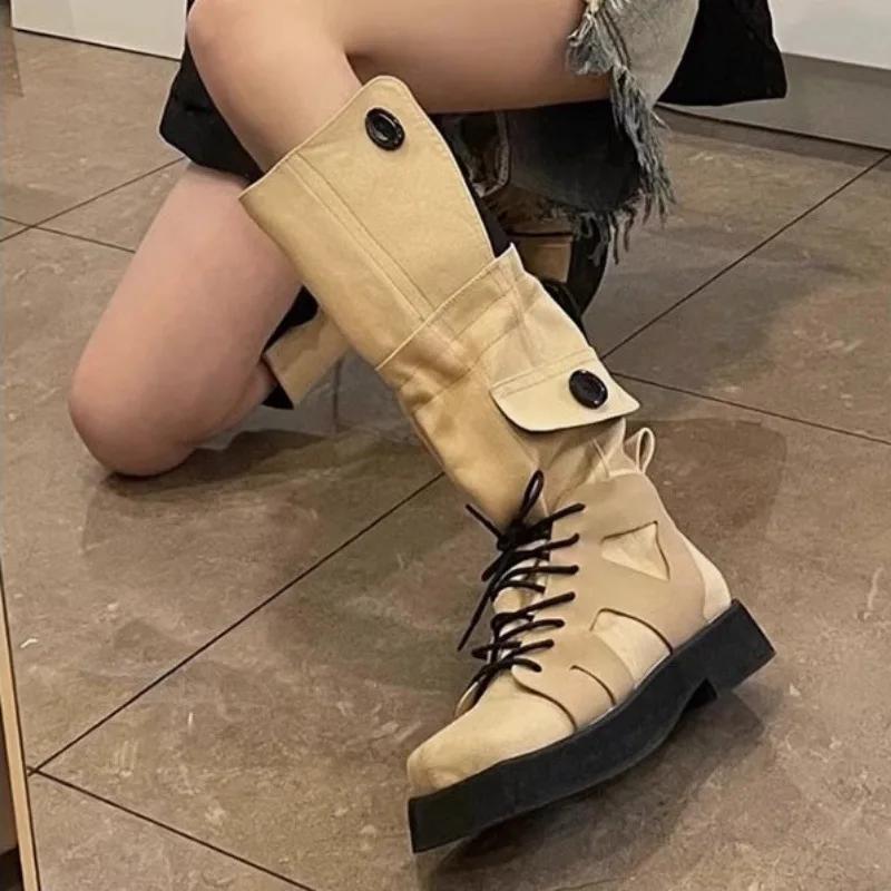 Fashion Autumn and Winter New High Quality Drawstring Climbing Boots for Women Spicy and Sexy Western Cowboy Boots with Thick Bottom