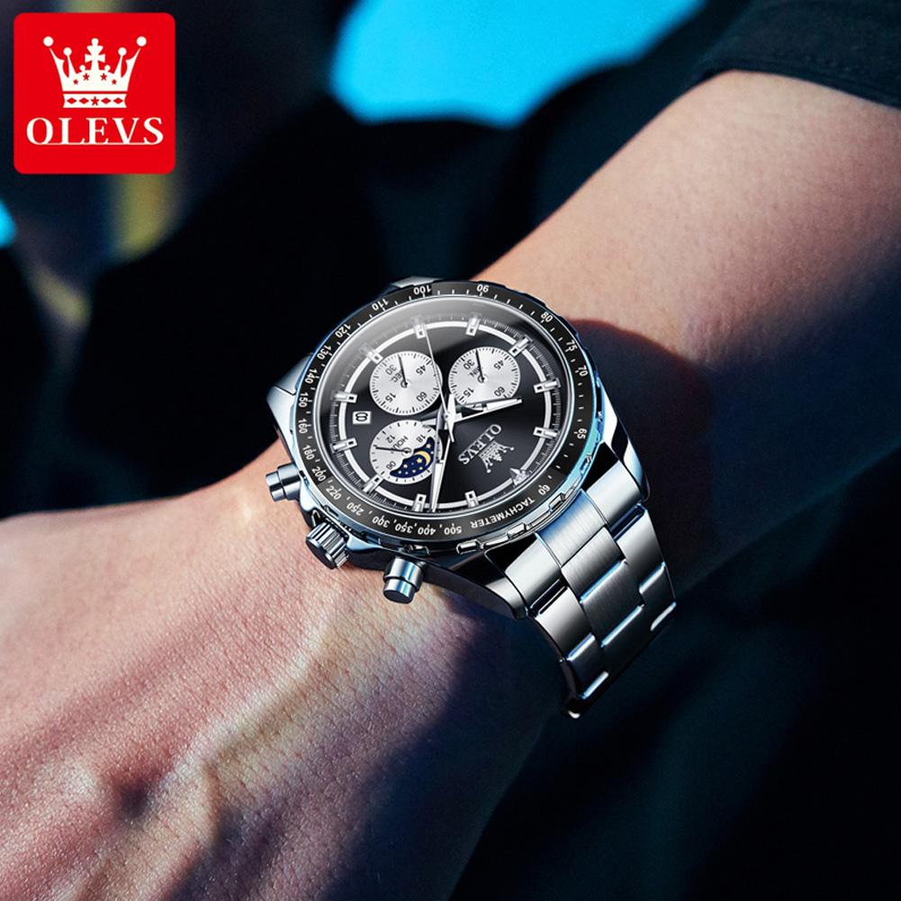 OLEVS 2945 Multifunction Chronograph Men's Watches Original Luminous Moon Phase Waterproof Calendar Quartz Wristwatches for Man