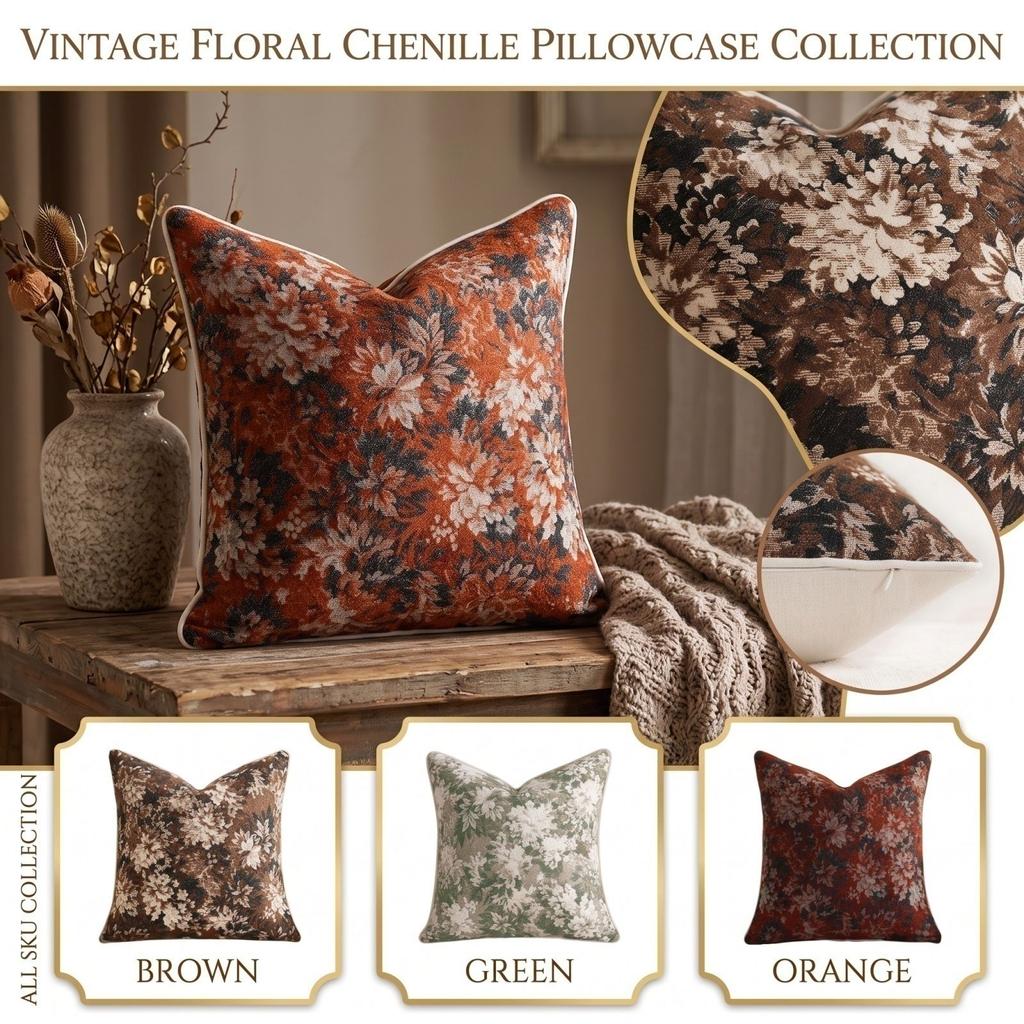 Retro Floral Decorative Square Throw Cover for Sofa Couch (No Insert)