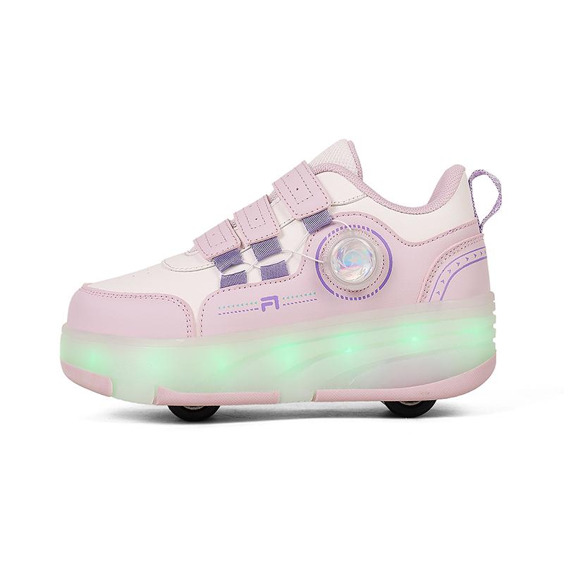 Kid's Roller Skates Removable Flat Charging LED Four Wheels Glowing Sports Shoes Pink Women's Glowing Sneakers