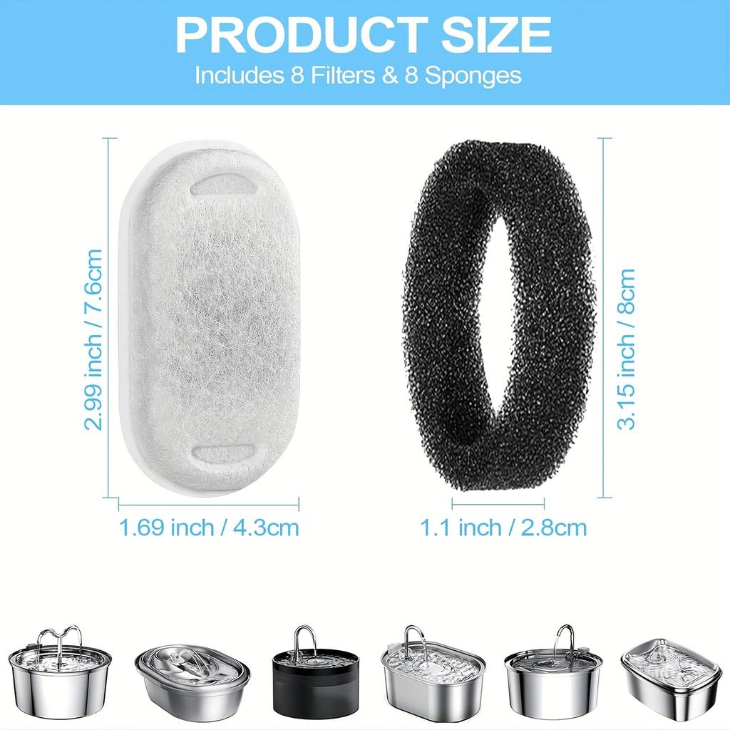 KEMORELA 12/15 Stück Katzenbrunnen Filterelement für Edelstahl Katzenbrunnen Aktivkohle Schwämme Filter