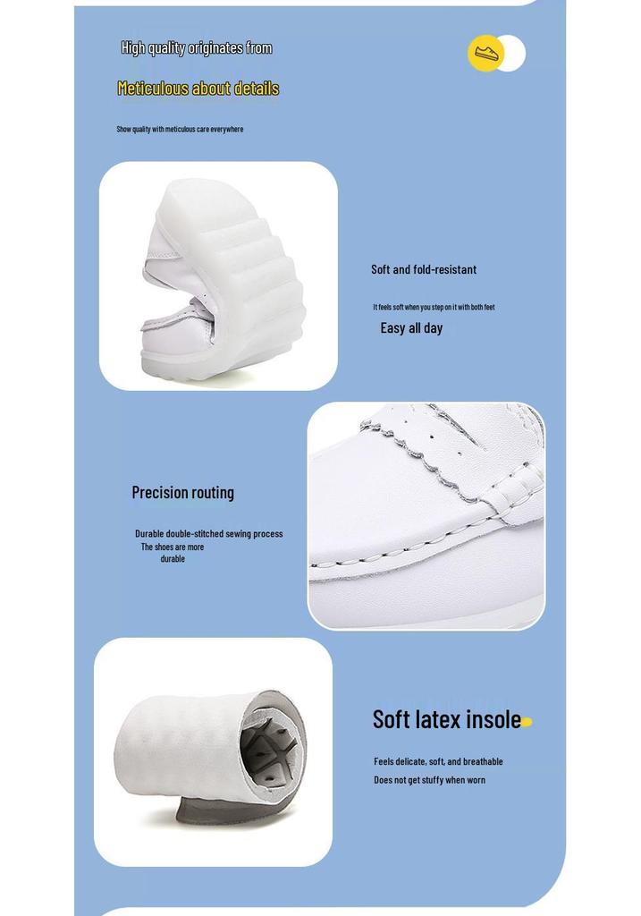 New Women's Summer Non-slip Genuine Leather Nurse Shoes - Thick Soft Sole, Comfortable & Breathable for Medical Work