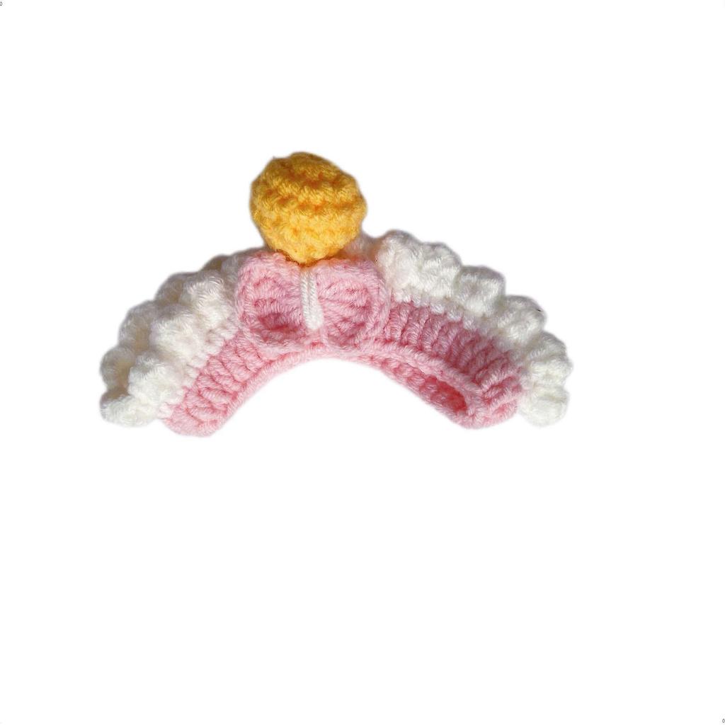 Gentle Meow Pink Handmade Knitted Cat Dog Collar Pet Crochet Silent Bell Scarf Bib Photography Prop Knotbow NecklaceXS,QWER333