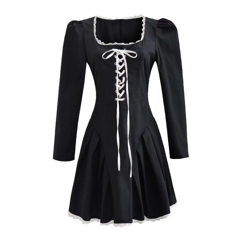 

Fairy Tale Princess Court Style Slim Looking Long Sleeve Black Dress Black Mans Little Black Dress L