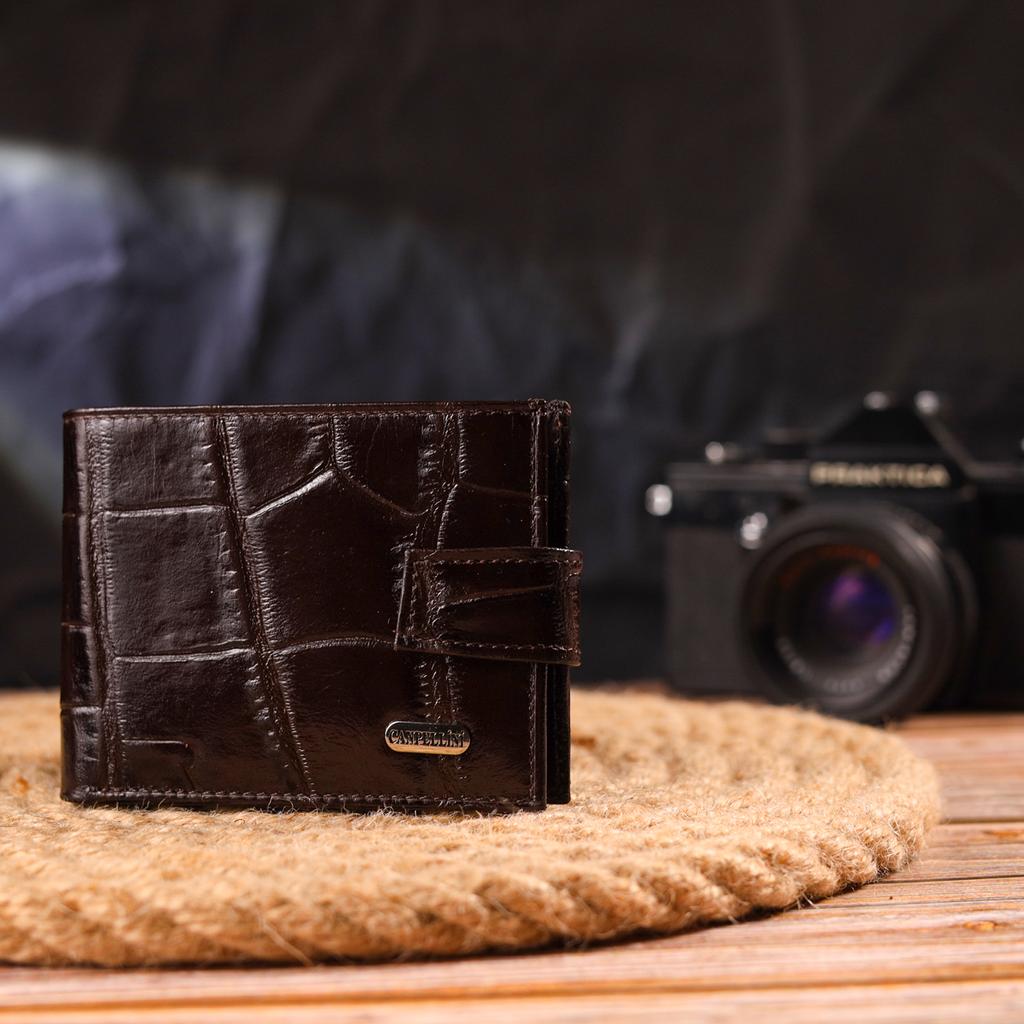 Reliable Men's Wallet Made of Genuine Textured Leather CANPELLINI Purse 21516 Brown