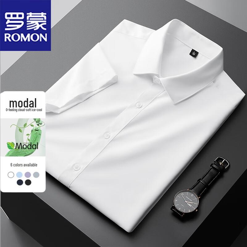 Men s Romon Business Casual Modal Blend Short-Sleeve Shirt 40
