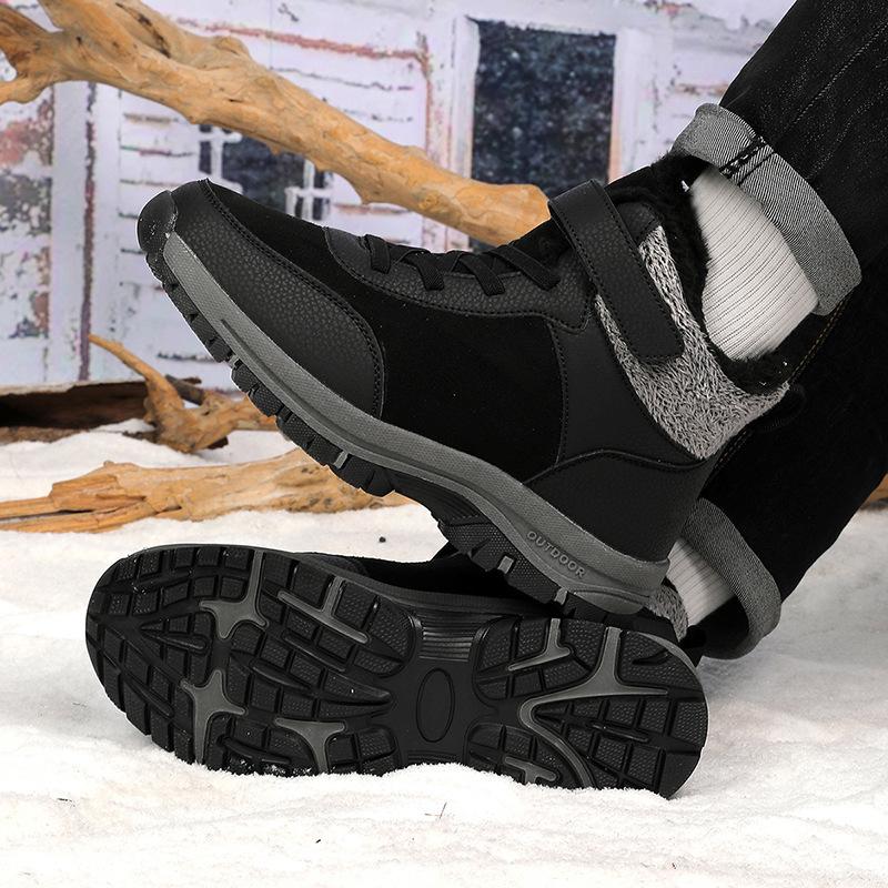 PU Leather Snow Boots Plush Ankle Boots Women Men Winter Cotton Shoes Warm Winter Anti-slip Outdoor Walking Shoes