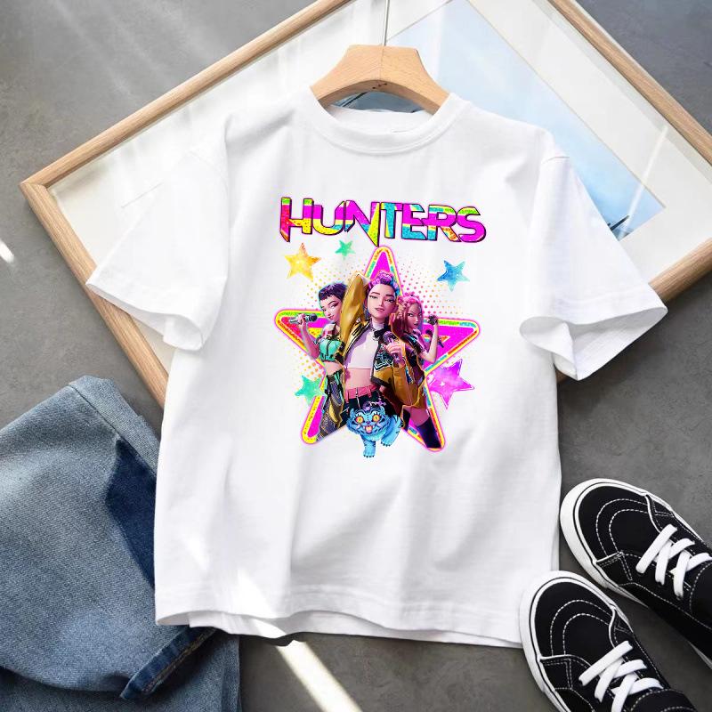 Kpop Demon Hunters Barneklær Kortarmet T-skjorte Søt K-pop Demon Hunters Tiger Harajuku T-skjorte for Gutter Jenter