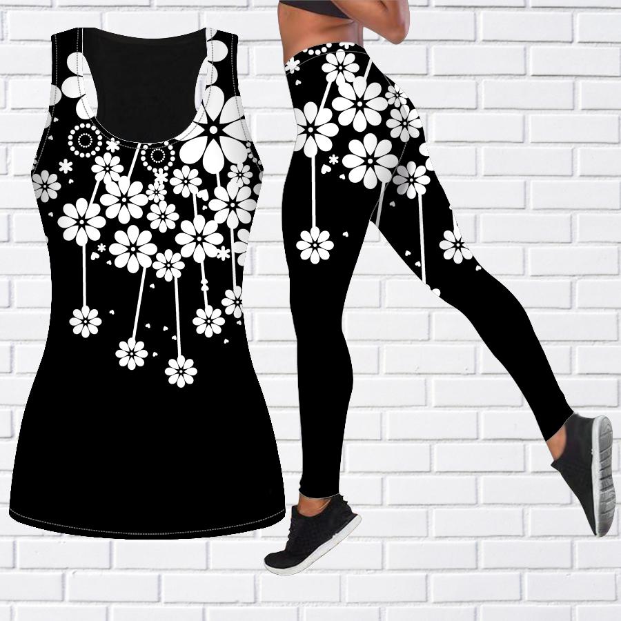 

Экипировка для йоги с зеленым принтом ромашки для женщин, модные леггинсы для тренировок, спортивные повседневные штаны для фитнеса и йоги 8XL чёрный