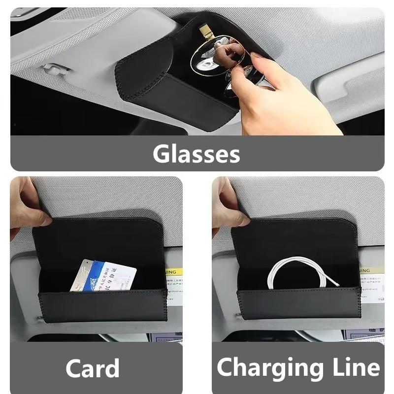 Car Visor Glasses Holder with Magnetic Closure - PU Leather Eyeglasses Storage Clip - Vehicle Sun Visor Organizer Accessory