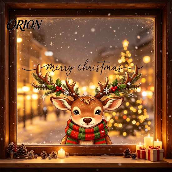 Decorative Glass Door Decals Christmas Reindeer Static Window Stickers, PVC Waterproof Elk Cling for Holiday Indoor Outdoor Decor Home Decoration,