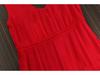 Women's V-Neck Red Dress for Travel and Vacation: Beach, Desert, and Grassland Style (F2105)