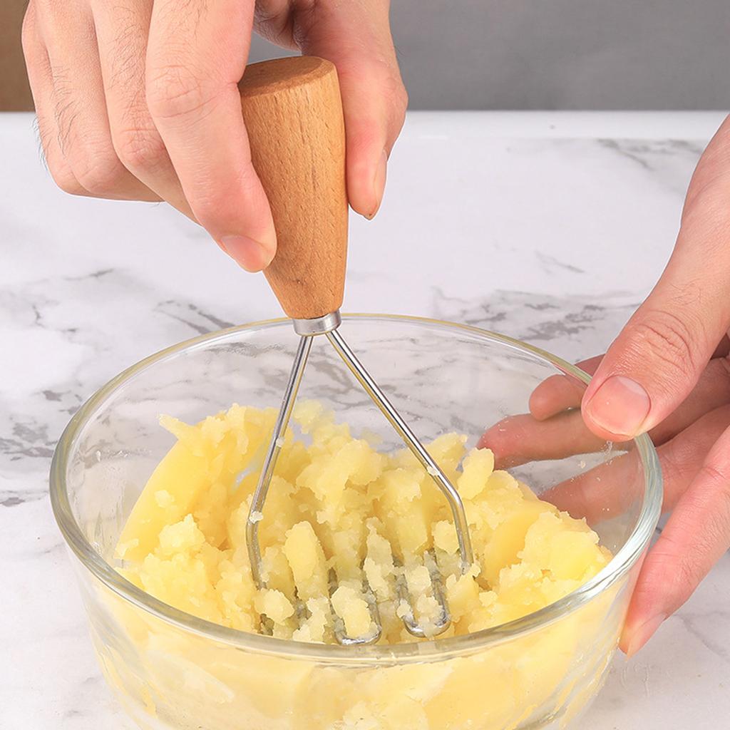Leeseph Potato Smasher, 430 Stainless Steel Potato Masher Tool with Wooden Handle, Vegetable Masher for Cooking Kitchen Gadget