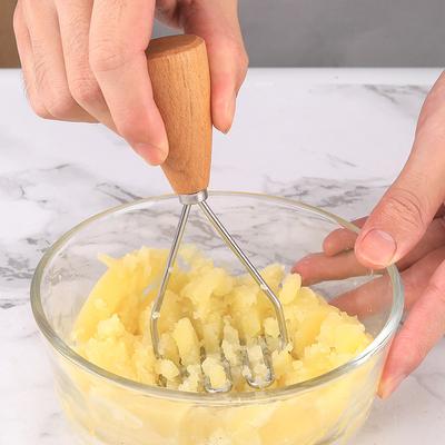 Kartoffelstampfer, Kartoffelstampfer aus 430er Edelstahl mit Holzgriff, Gemüsestampfer zum Kochen, Küchengerät