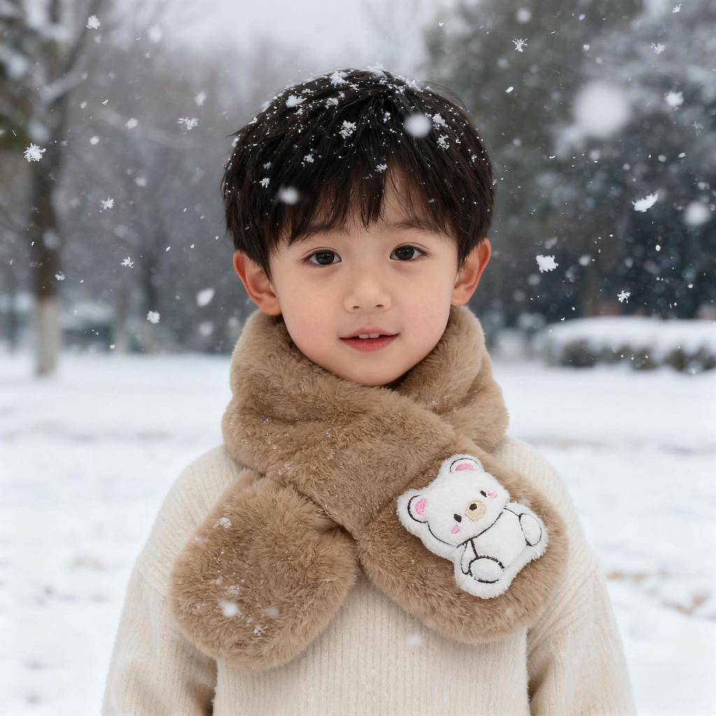 2025 Autumn/Winter Plush Faux Rabbit Fur Children's Parent-Child Cartoon Scarf - Korean Style Baby Neck Warmer
