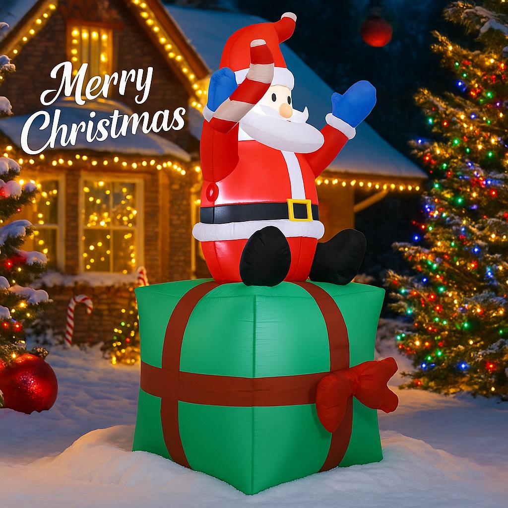 5.9FT LED Inflatable Christmas Yard Decor Santa Claus Gifts Box Model Xmas Toy Home Decoration Festive Supplies Ornaments Gifts