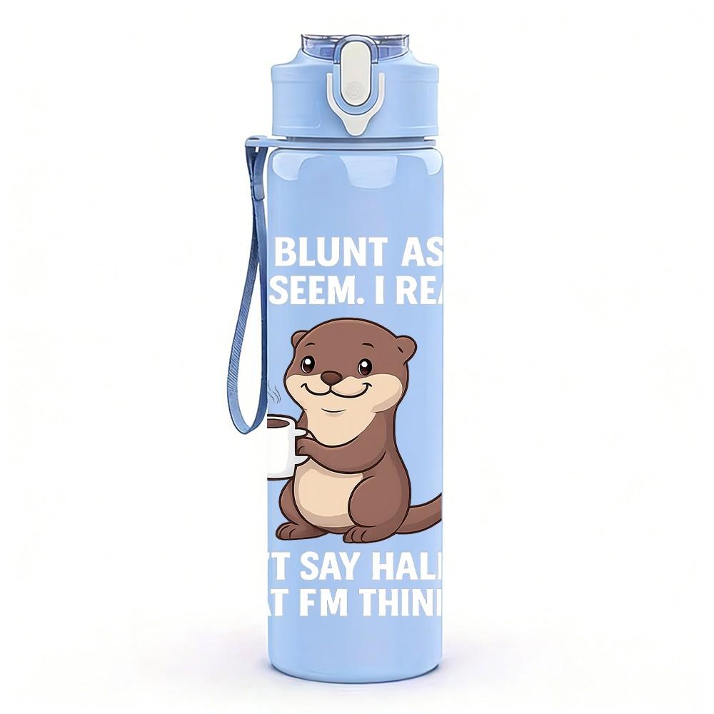 1PC Cute Otter Holding Drink 750ml Color Plastic Sports Water Bottle Leakproof Flip Straw Lid Suitable for Sports Office Home Use