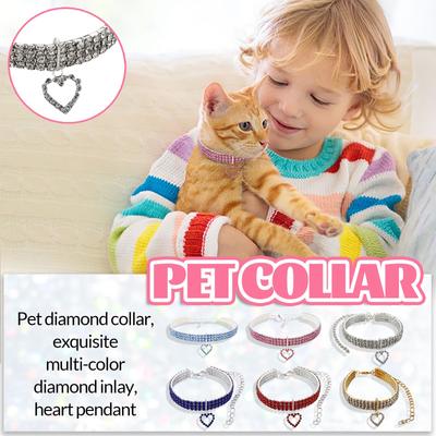 Three-row Elastic Pet Rhinestone Necklace Love Pendant Chain Cat Dog Collar Pet Supplies Small Dog Accessories