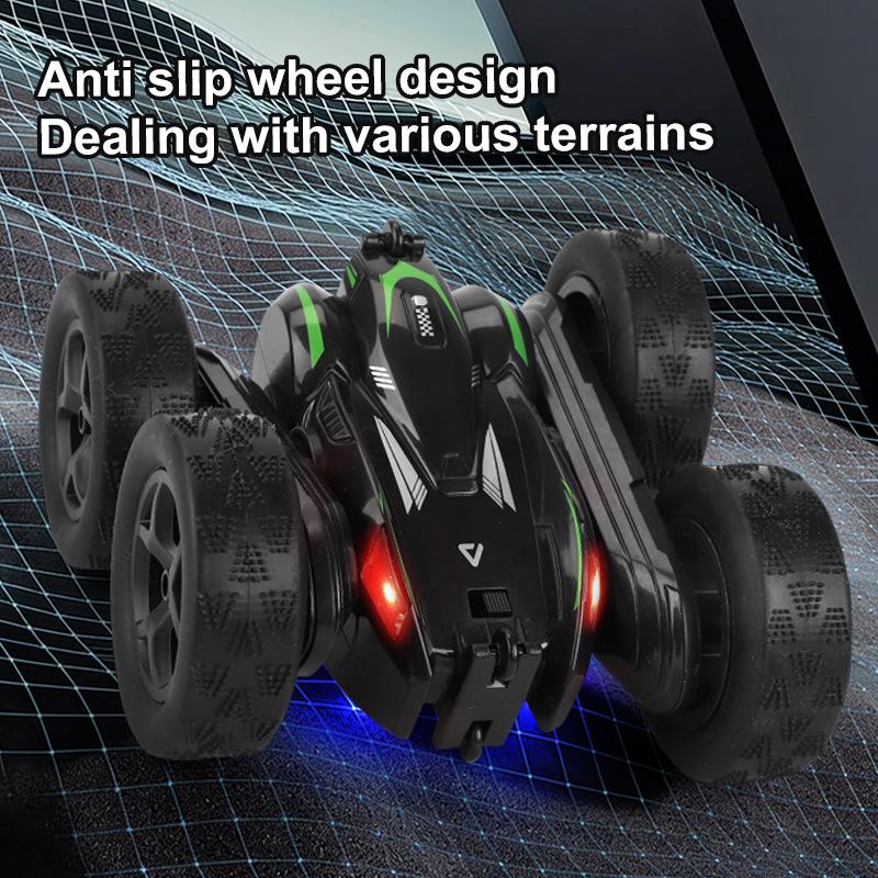 2.4G Remote Control Stunt Car: Four-Wheel Drive, Flipping Swing Arm, LED Lights - Toy for Kids