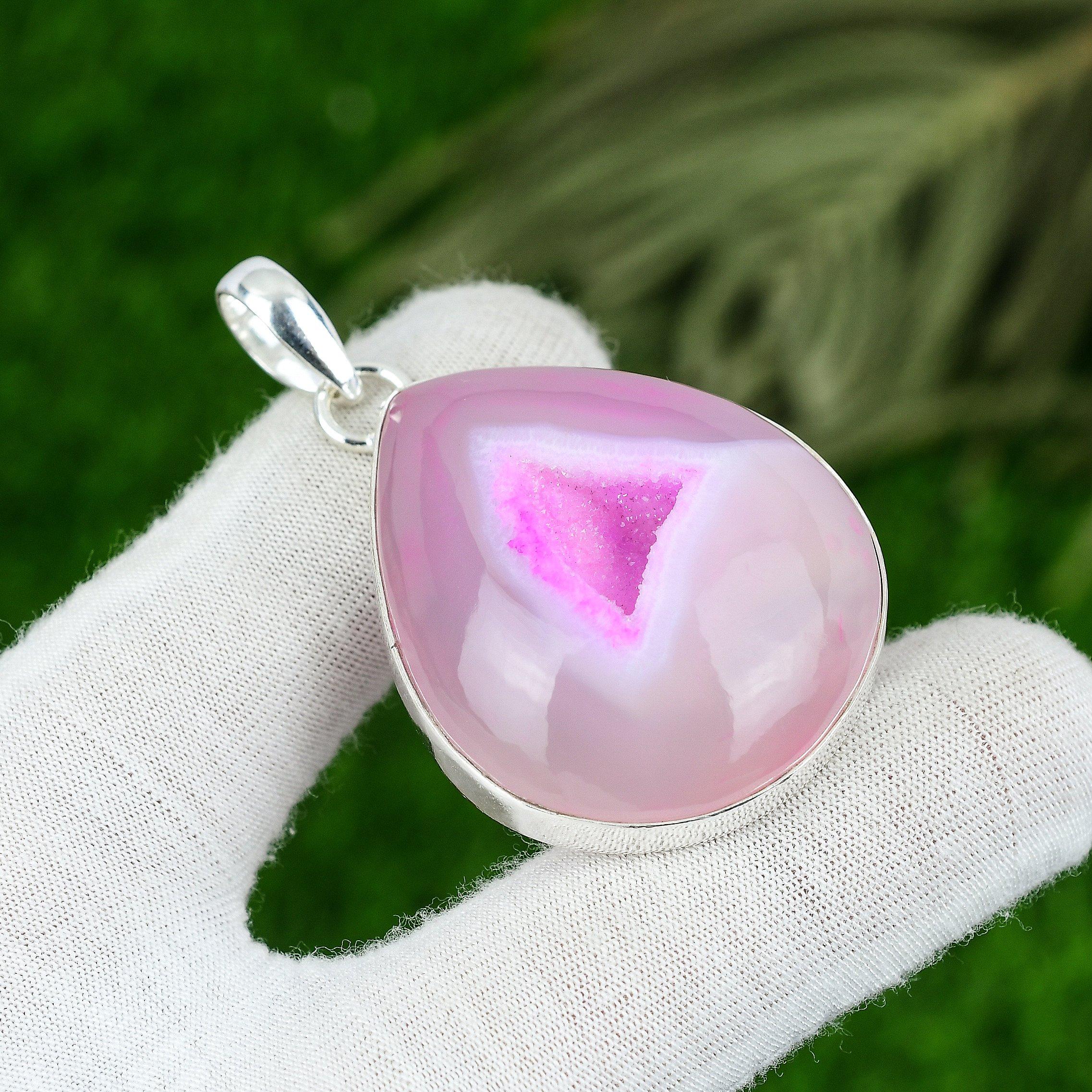 

Mothers day Sale Natural Pink Botswana Druzy Sterling Silver New Pendant Jewelry