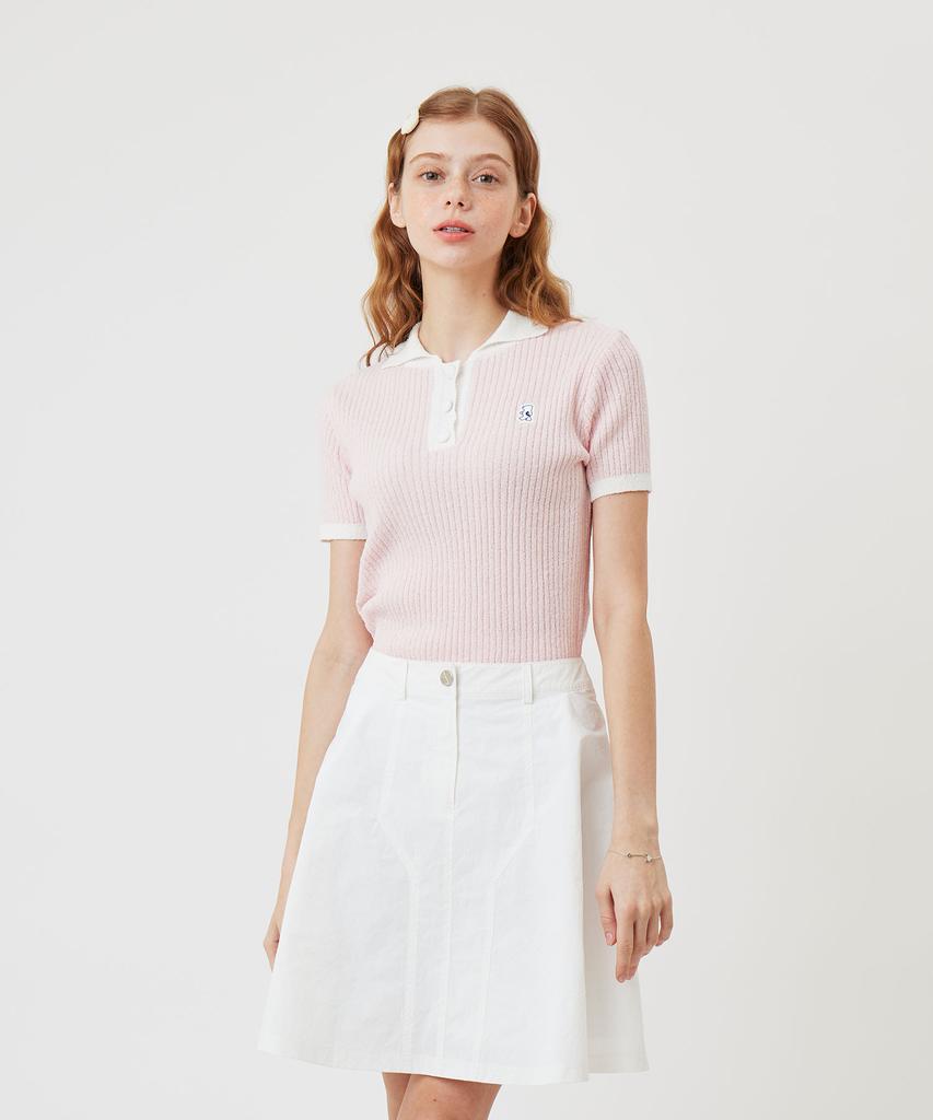 AVEN Boucle Knit Polo Shirt Pink