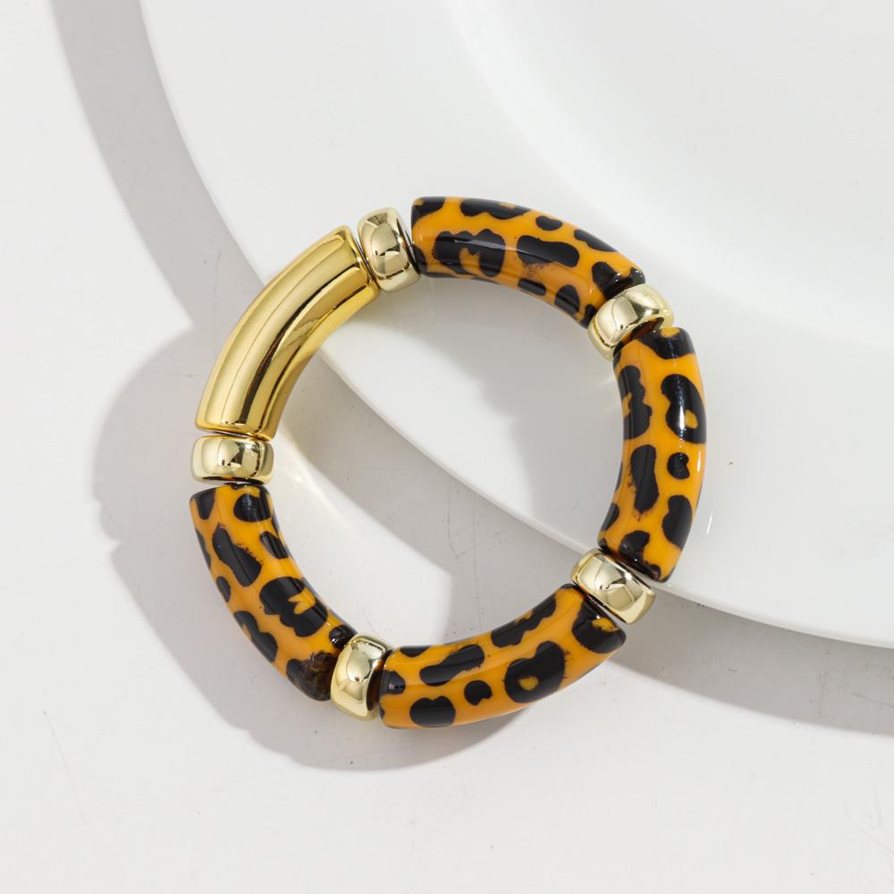 Leopard Colorful Bamboo Curved Tube Bracelets for Women Men Punk Resin Thick Beaded Elastic Stackable Bangles Retro Jewelry Gift
