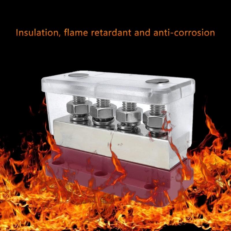 600A Power Distribution Block with Nickel Plated Copper Bus Bar and 4 Studs for Solar and Motorhomes Heavy Equipment Use