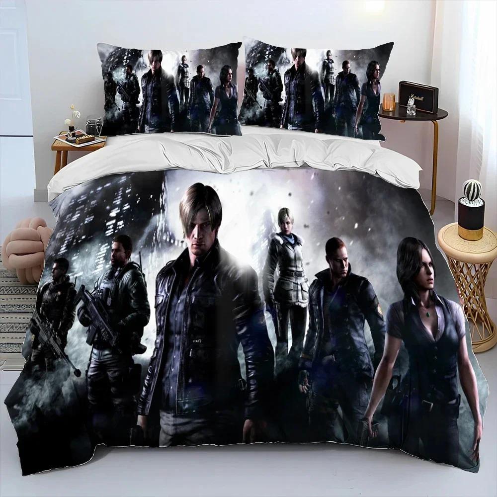 3D R-Resident Evil Games Gamer Comforter Bedding Set,Duvet Cover Bed Set Quilt Cover Pillowcase,king Queen Size Bedding Set Boys