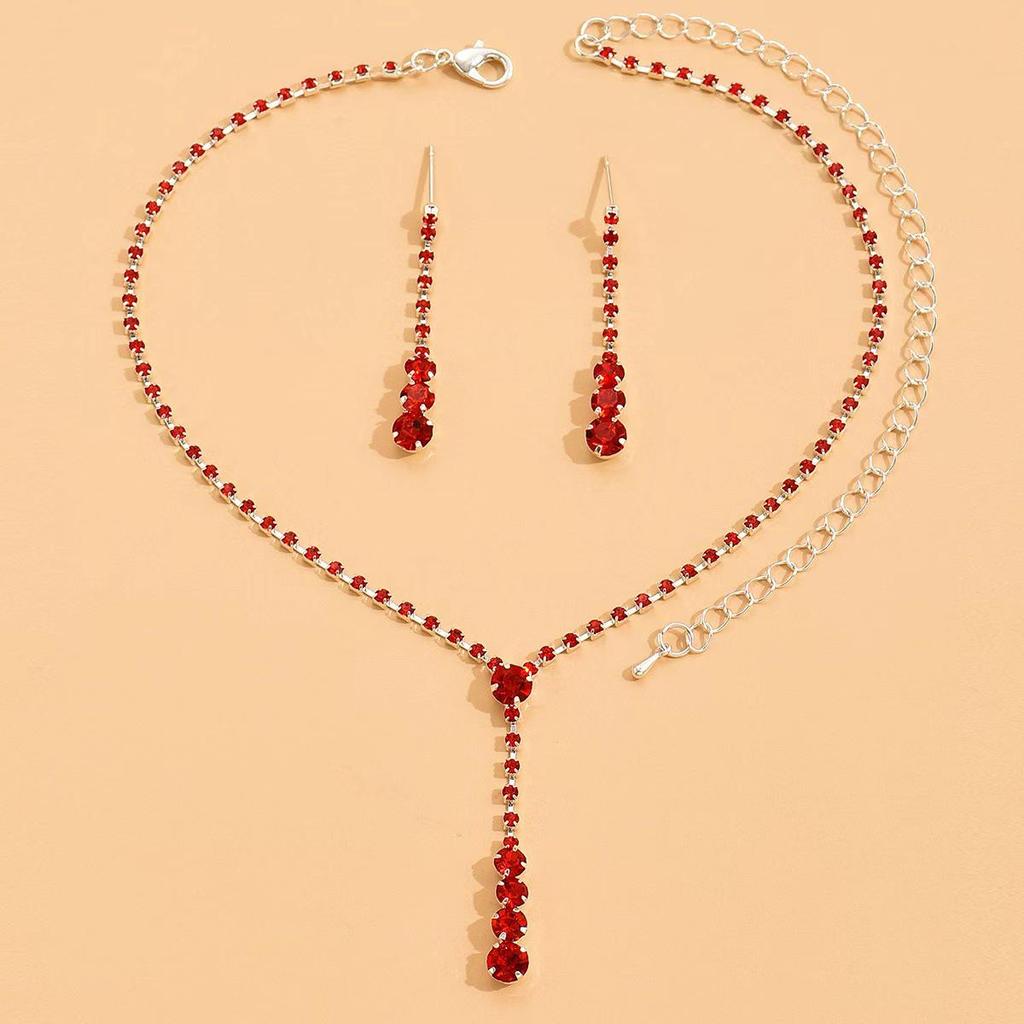 2-teiliges Damen-Halsketten- und Ohrring-Set mit Strasssteinen, Brautstil