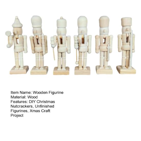 6Pcs Unfinished Christmas Nutcrackers 5 Inch Wooden Nutcracker Figurines DIY Nutcracker Soldier Figures Xmas Craft Project for Holiday Decorations